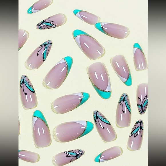 24pcs Long Almond Butterfly Print Press On Nail Set❤️ - Picture 3 of 7